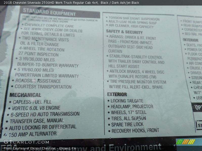 Black / Dark Ash/Jet Black 2018 Chevrolet Silverado 2500HD Work Truck Regular Cab 4x4