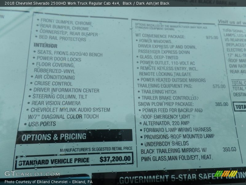 Black / Dark Ash/Jet Black 2018 Chevrolet Silverado 2500HD Work Truck Regular Cab 4x4