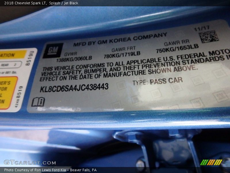 Splash / Jet Black 2018 Chevrolet Spark LT