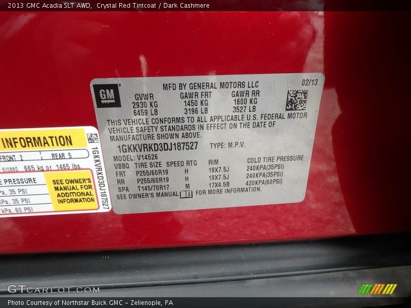 Crystal Red Tintcoat / Dark Cashmere 2013 GMC Acadia SLT AWD