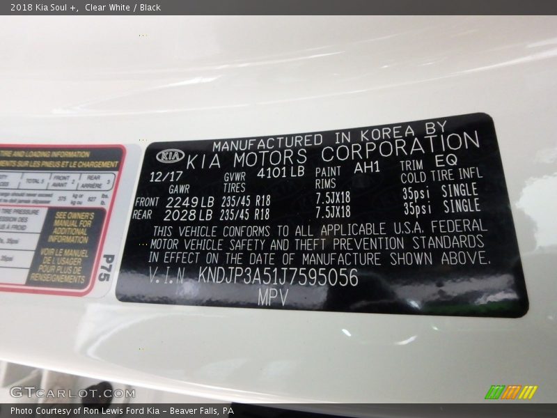 Clear White / Black 2018 Kia Soul +