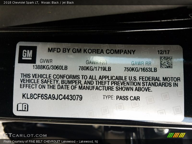 Mosaic Black / Jet Black 2018 Chevrolet Spark LT