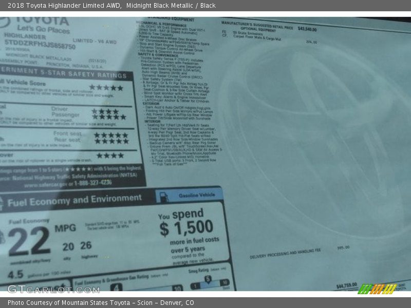 Midnight Black Metallic / Black 2018 Toyota Highlander Limited AWD