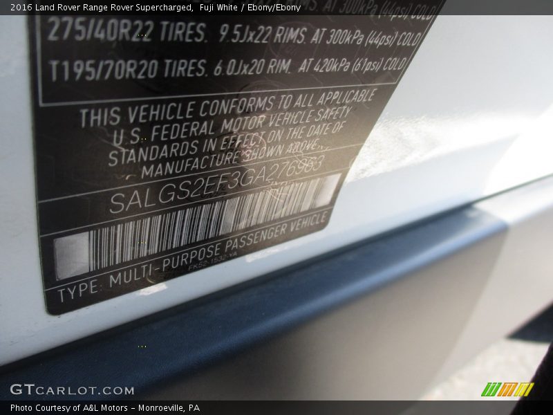 Fuji White / Ebony/Ebony 2016 Land Rover Range Rover Supercharged