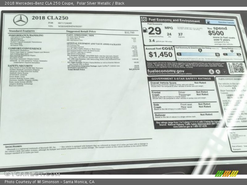 Polar Silver Metallic / Black 2018 Mercedes-Benz CLA 250 Coupe