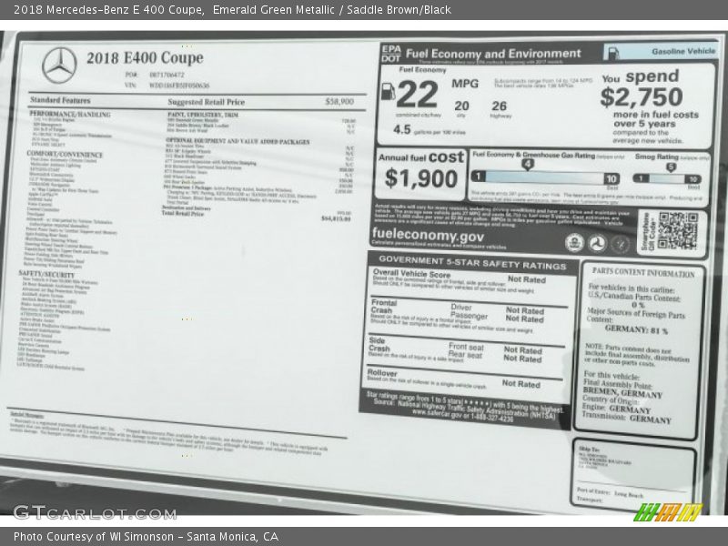 Emerald Green Metallic / Saddle Brown/Black 2018 Mercedes-Benz E 400 Coupe