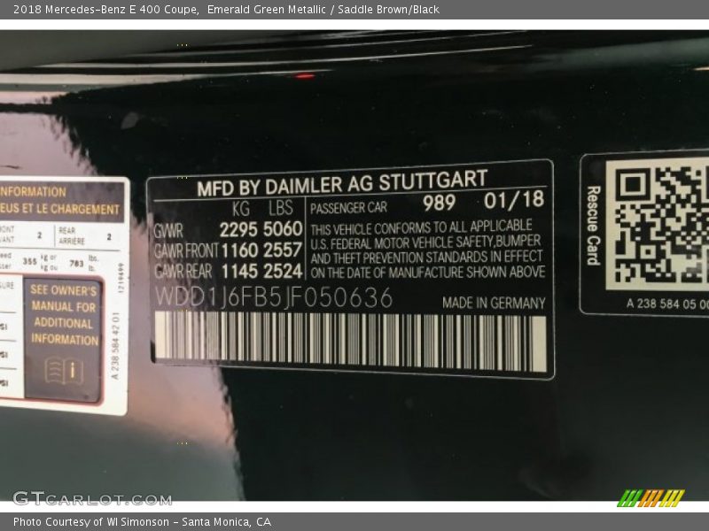 Emerald Green Metallic / Saddle Brown/Black 2018 Mercedes-Benz E 400 Coupe