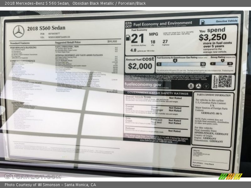 Obsidian Black Metallic / Porcelain/Black 2018 Mercedes-Benz S 560 Sedan