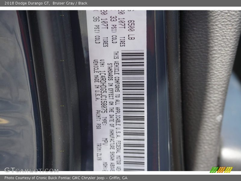 Bruiser Gray / Black 2018 Dodge Durango GT