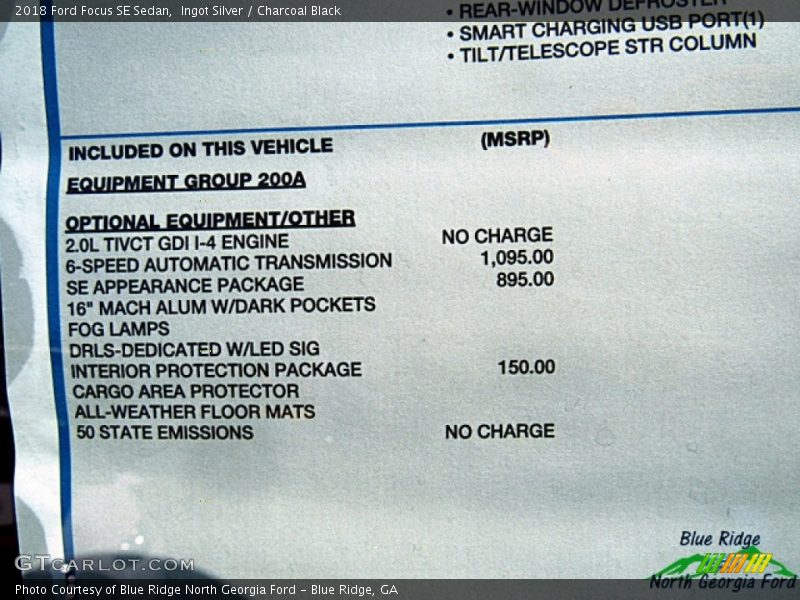 Ingot Silver / Charcoal Black 2018 Ford Focus SE Sedan