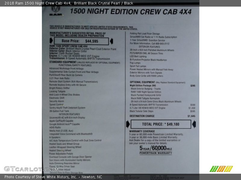 Brilliant Black Crystal Pearl / Black 2018 Ram 1500 Night Crew Cab 4x4