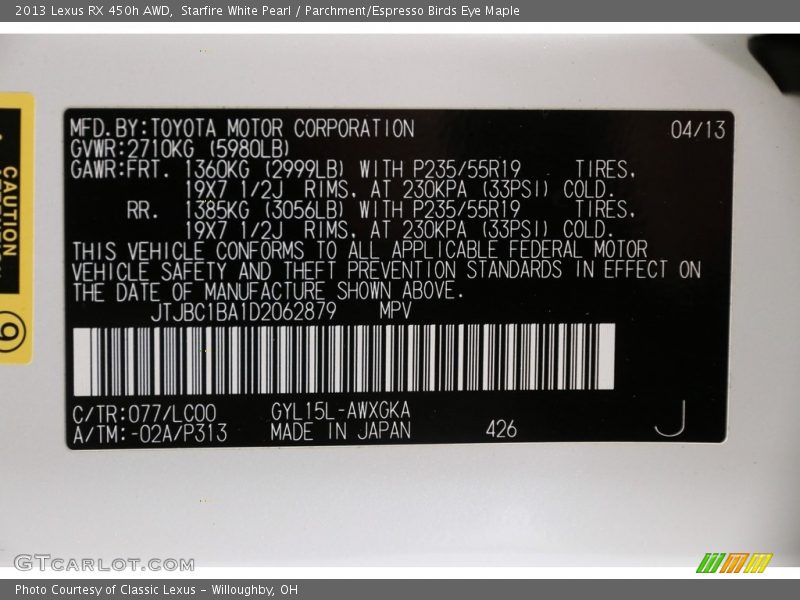 Starfire White Pearl / Parchment/Espresso Birds Eye Maple 2013 Lexus RX 450h AWD