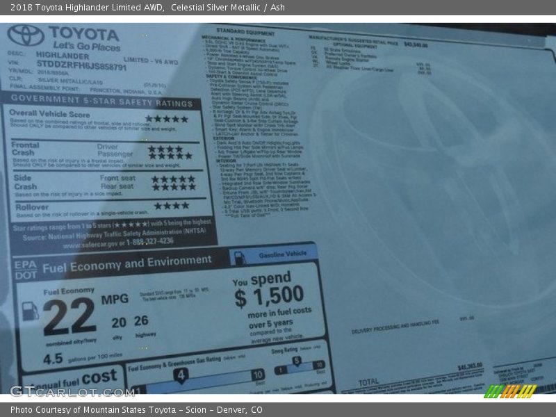 Celestial Silver Metallic / Ash 2018 Toyota Highlander Limited AWD