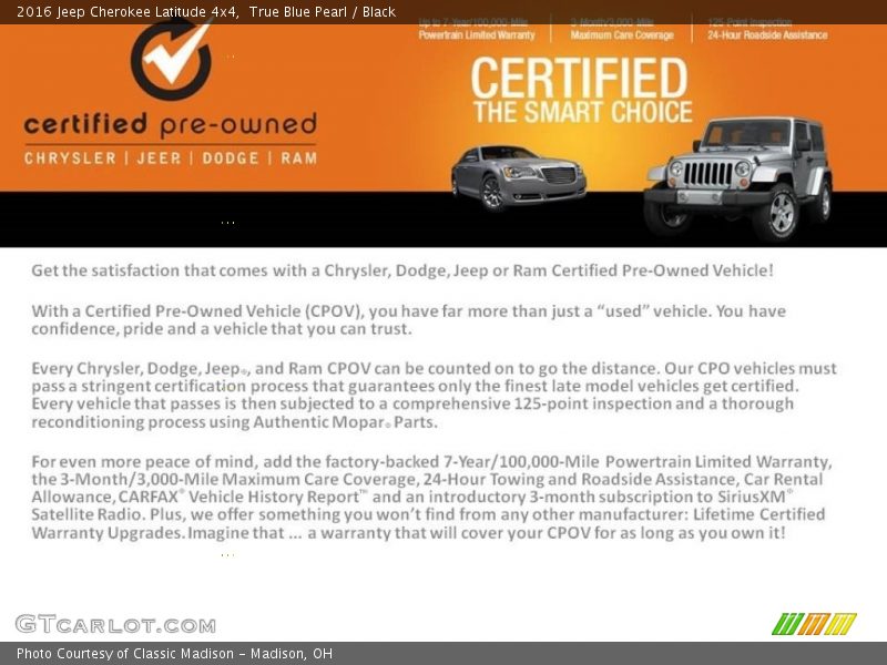 True Blue Pearl / Black 2016 Jeep Cherokee Latitude 4x4
