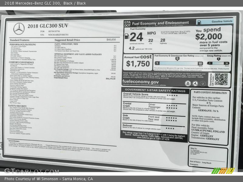 Black / Black 2018 Mercedes-Benz GLC 300