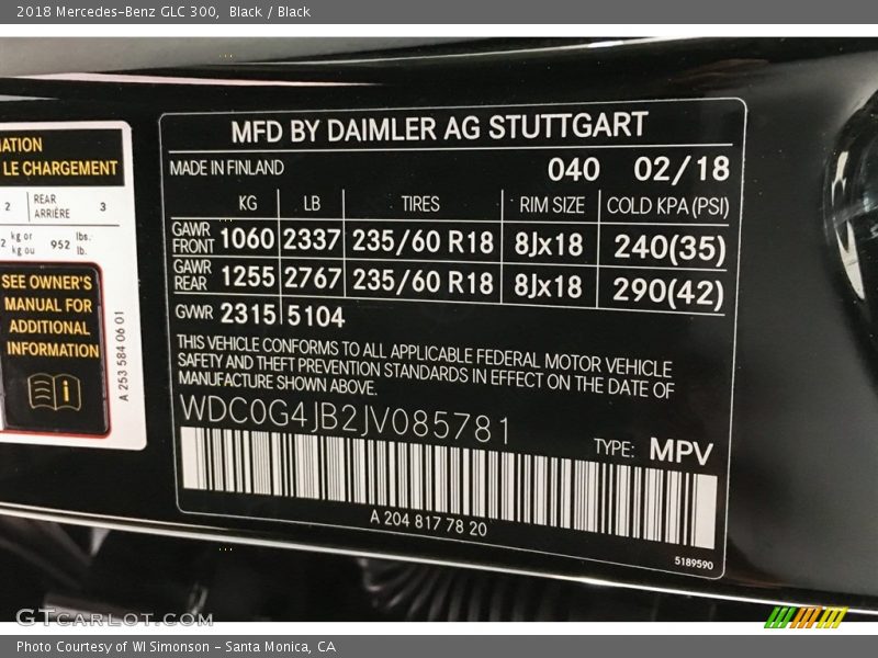 Black / Black 2018 Mercedes-Benz GLC 300