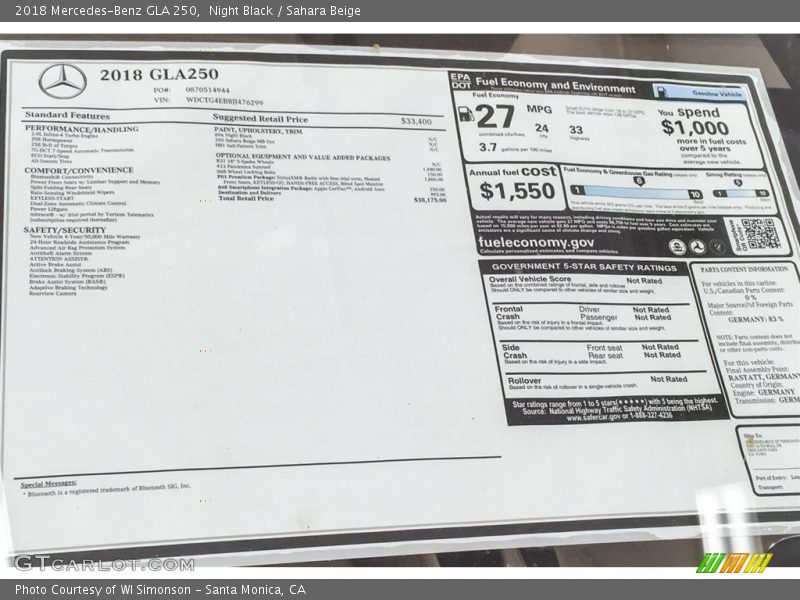 Night Black / Sahara Beige 2018 Mercedes-Benz GLA 250