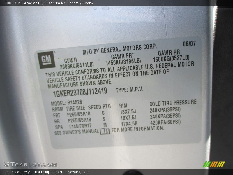 Platinum Ice Tricoat / Ebony 2008 GMC Acadia SLT