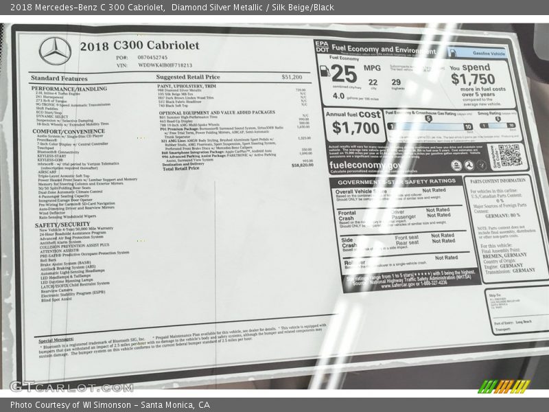 Diamond Silver Metallic / Silk Beige/Black 2018 Mercedes-Benz C 300 Cabriolet