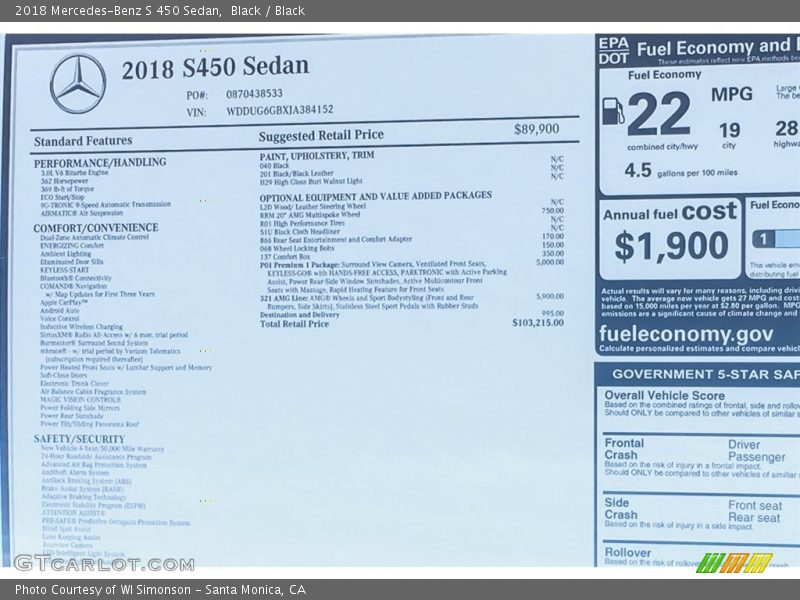 Black / Black 2018 Mercedes-Benz S 450 Sedan