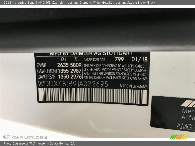 designo Diamond White Metallic / designo Saddle Brown/Black 2018 Mercedes-Benz S AMG S63 Cabriolet