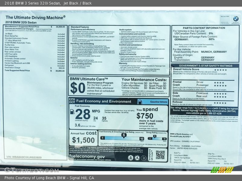 Jet Black / Black 2018 BMW 3 Series 320i Sedan