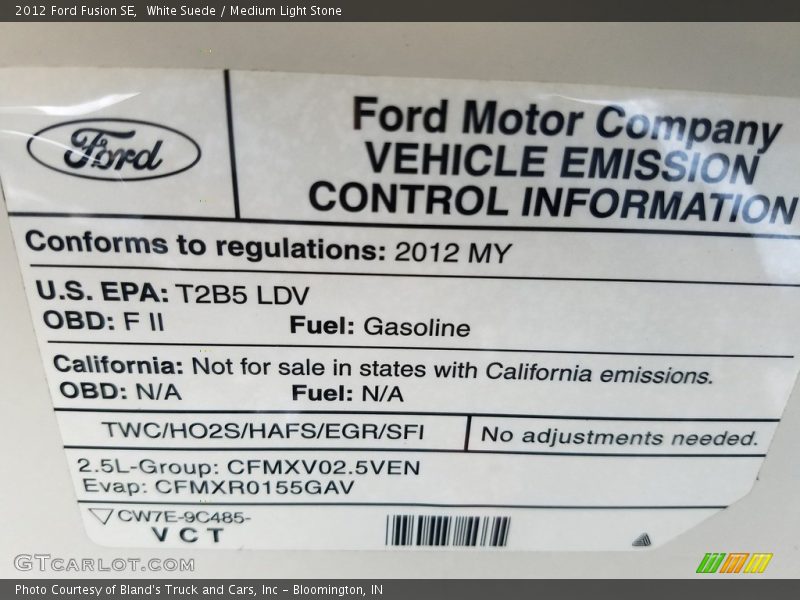 White Suede / Medium Light Stone 2012 Ford Fusion SE
