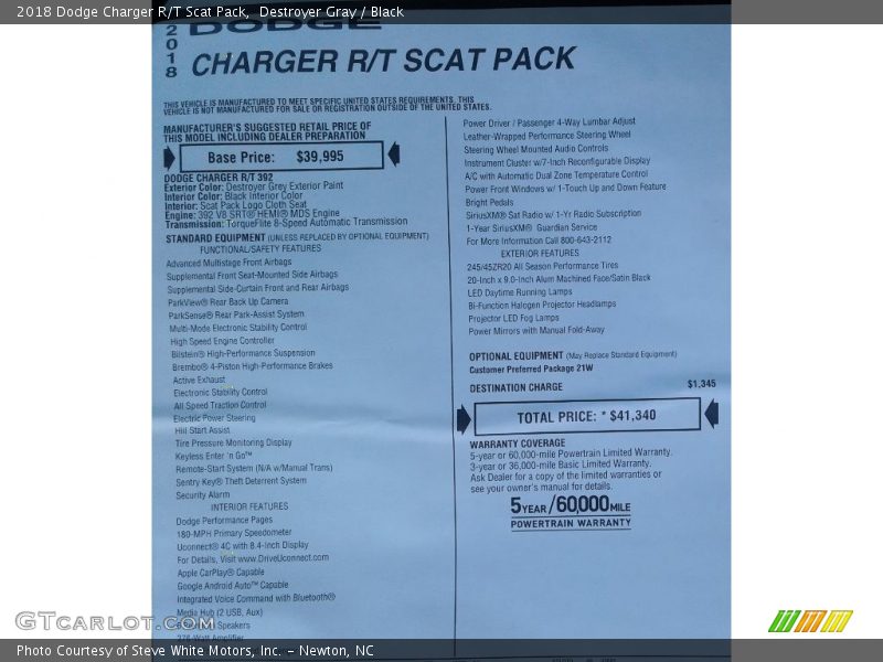 Destroyer Gray / Black 2018 Dodge Charger R/T Scat Pack