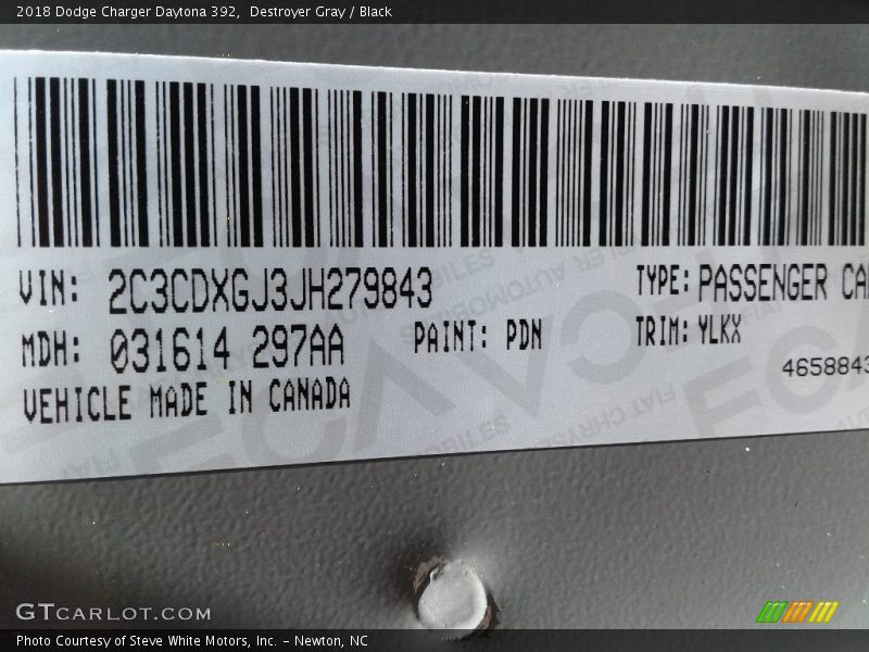 Destroyer Gray / Black 2018 Dodge Charger Daytona 392