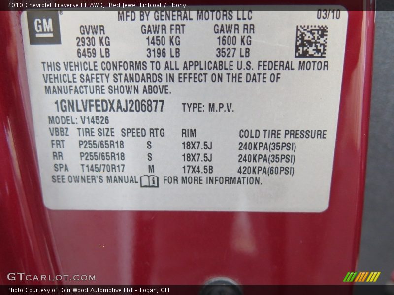 Red Jewel Tintcoat / Ebony 2010 Chevrolet Traverse LT AWD
