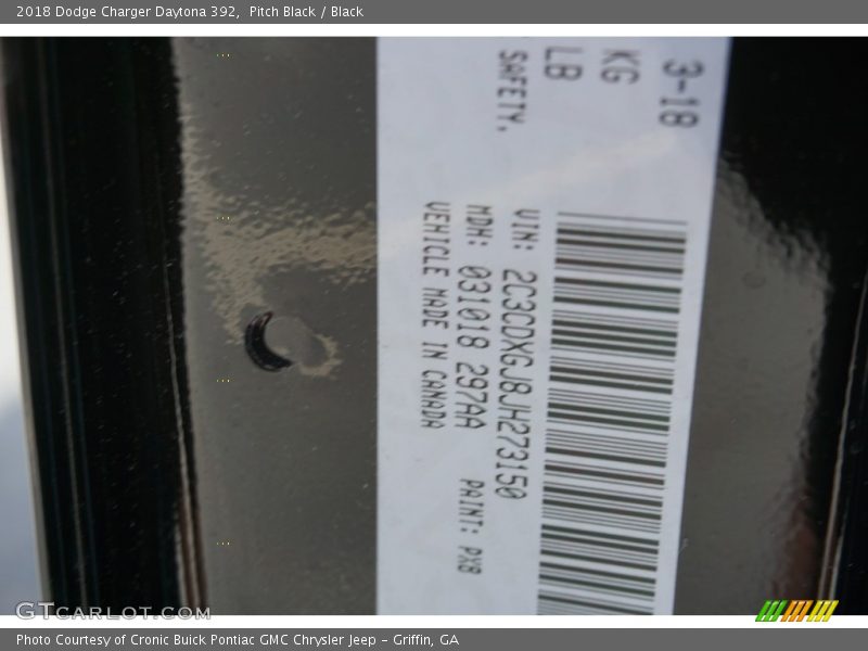 Pitch Black / Black 2018 Dodge Charger Daytona 392