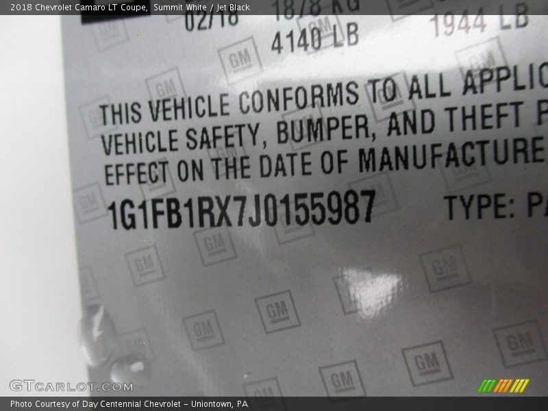 Summit White / Jet Black 2018 Chevrolet Camaro LT Coupe