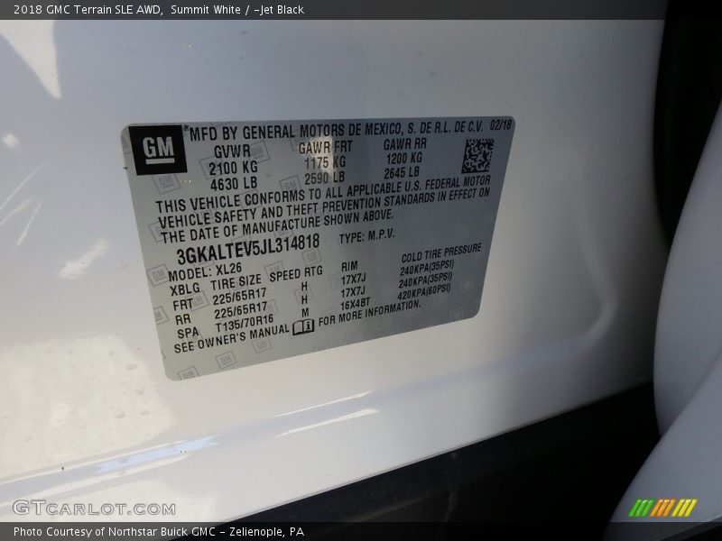 Summit White / ­Jet Black 2018 GMC Terrain SLE AWD