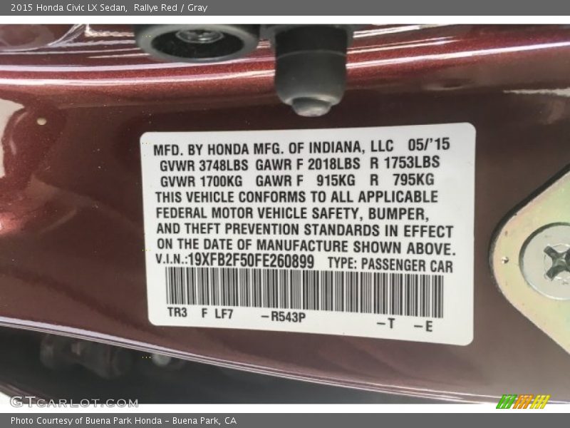 Rallye Red / Gray 2015 Honda Civic LX Sedan