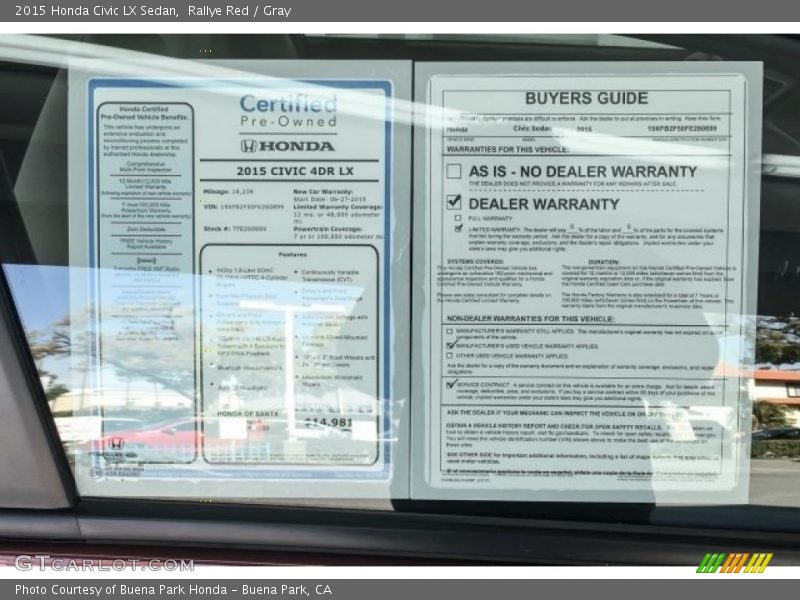 Rallye Red / Gray 2015 Honda Civic LX Sedan