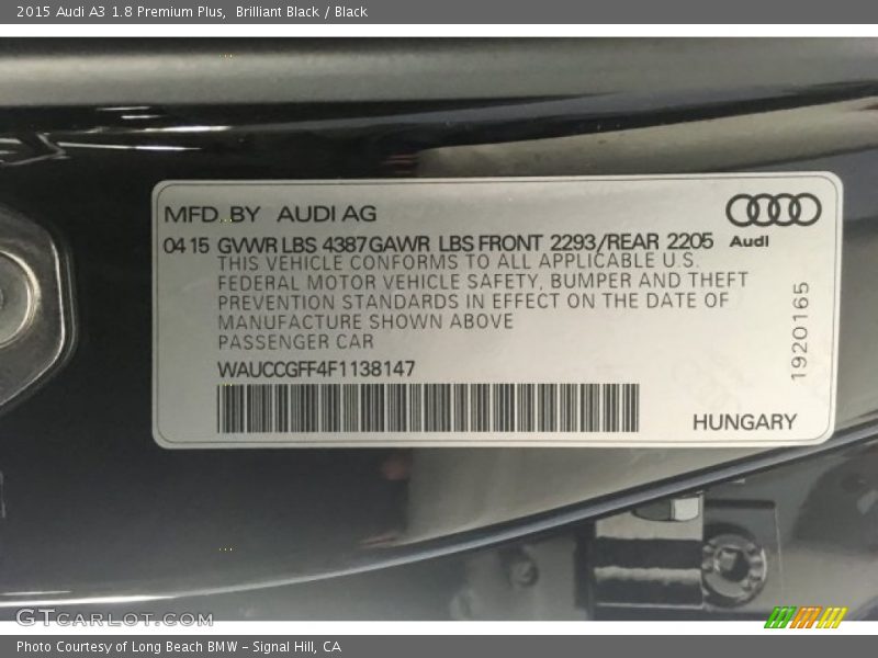 Brilliant Black / Black 2015 Audi A3 1.8 Premium Plus