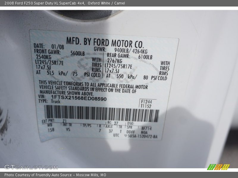 Oxford White / Camel 2008 Ford F250 Super Duty XL SuperCab 4x4