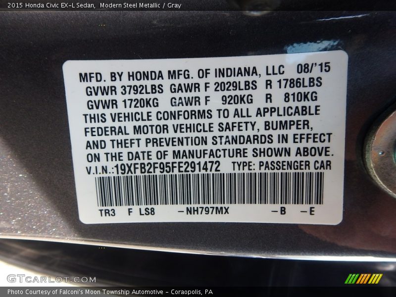 Modern Steel Metallic / Gray 2015 Honda Civic EX-L Sedan