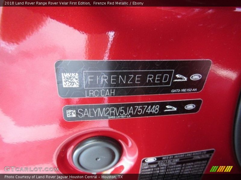 Firenze Red Metallic / Ebony 2018 Land Rover Range Rover Velar First Edition