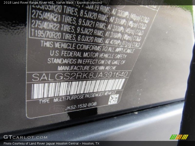 Narvik Black / Espresso/Almond 2018 Land Rover Range Rover HSE