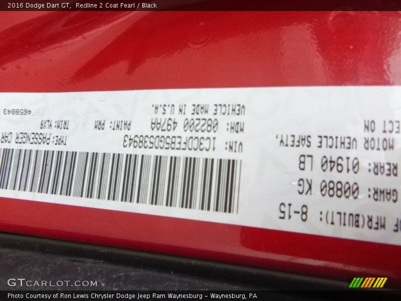 Redline 2 Coat Pearl / Black 2016 Dodge Dart GT
