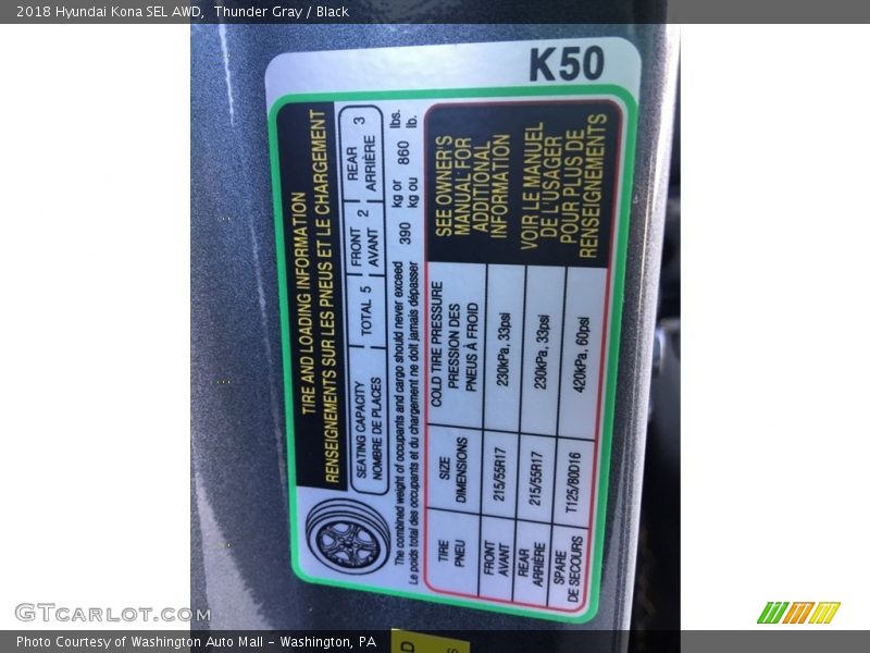 Thunder Gray / Black 2018 Hyundai Kona SEL AWD
