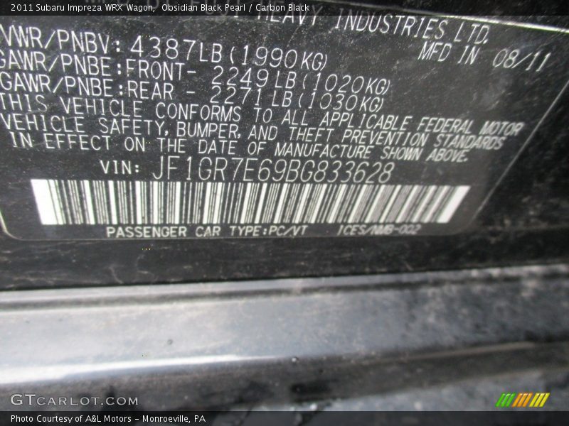 Obsidian Black Pearl / Carbon Black 2011 Subaru Impreza WRX Wagon