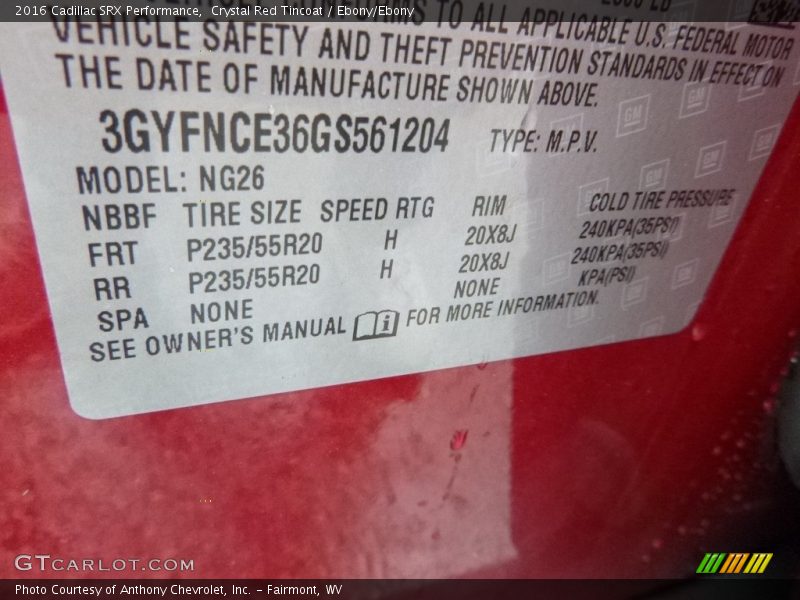 Crystal Red Tincoat / Ebony/Ebony 2016 Cadillac SRX Performance