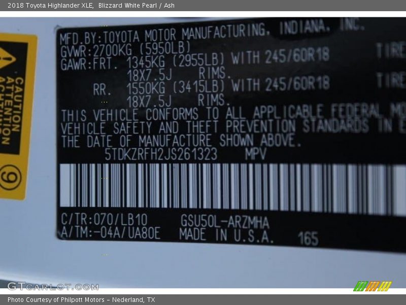 Blizzard White Pearl / Ash 2018 Toyota Highlander XLE