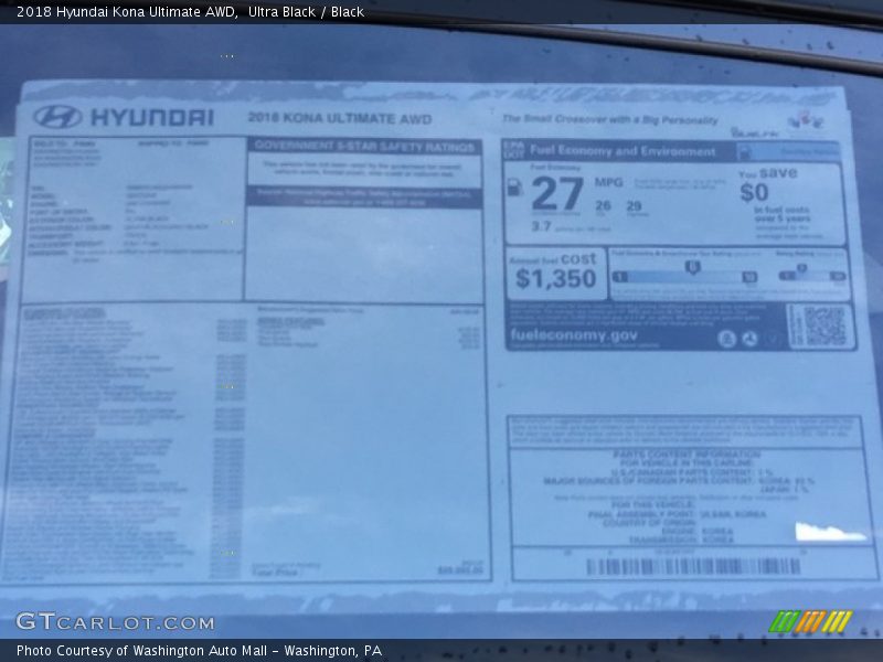 Ultra Black / Black 2018 Hyundai Kona Ultimate AWD