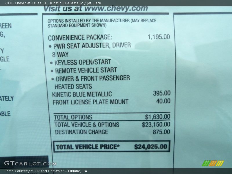 Kinetic Blue Metallic / Jet Black 2018 Chevrolet Cruze LT