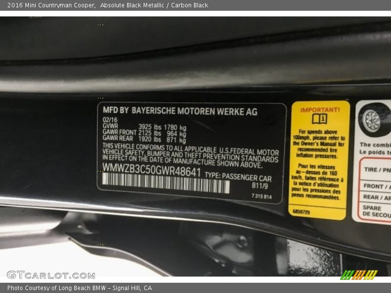 Absolute Black Metallic / Carbon Black 2016 Mini Countryman Cooper