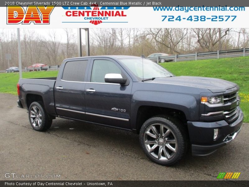 Centennial Blue Metallic / Jet Black 2018 Chevrolet Silverado 1500 LTZ Crew Cab 4x4
