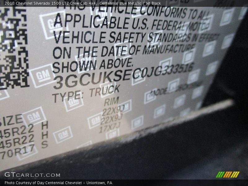 Centennial Blue Metallic / Jet Black 2018 Chevrolet Silverado 1500 LTZ Crew Cab 4x4